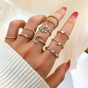 Trendy Leaf Moon Star Knuckle Ring Set